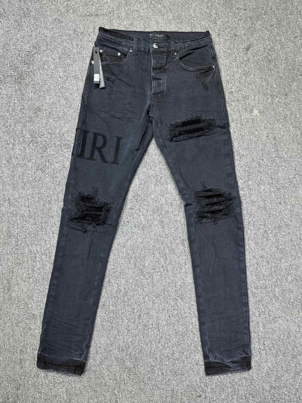 AMIRI Black Logo Ripped Striped Straight Leg Jeans